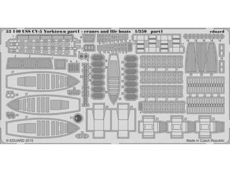 USS CV-5 Yorktown part 1 cranes & life boats 1/350 - Merit - zdjęcie 1