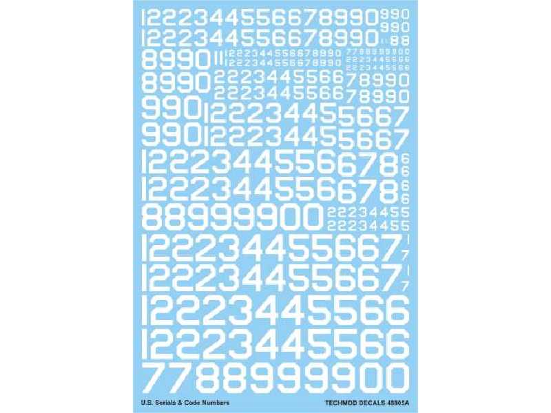 Kalkomania - Amerykańskie numery i oznaczenia kodowe (białe) - zdjęcie 1 Kalkomania - Amerykańskie numery i oznaczenia kodowe (białe) - zdjęcie 1