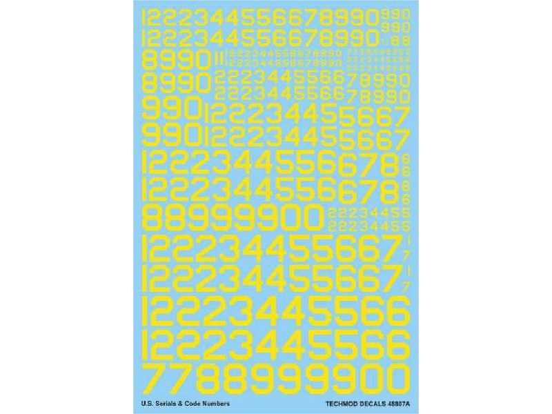 Kalkomania - Amerykańskie numery i oznaczenia kodowe (żółte) - zdjęcie 1