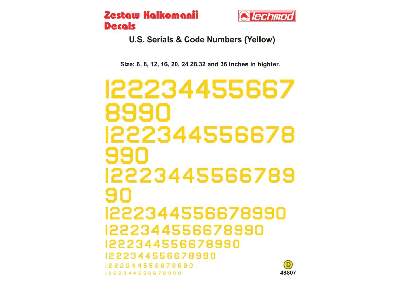 Kalkomania - Amerykańskie numery i oznaczenia kodowe (żółte) - zdjęcie 2