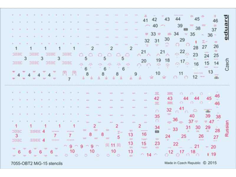 MiG-15 / MiG-15bis stencils 1/72 - Eduard - zdjęcie 1