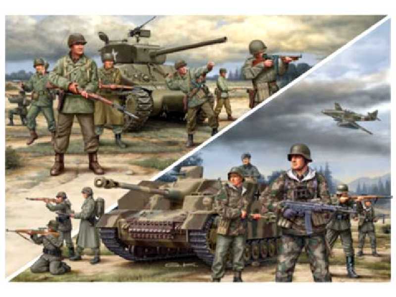 Sherman + StuG + piechota amerykańska i niemiecka - zdjęcie 1 Sherman + StuG + piechota amerykańska i niemiecka - zdjęcie 1