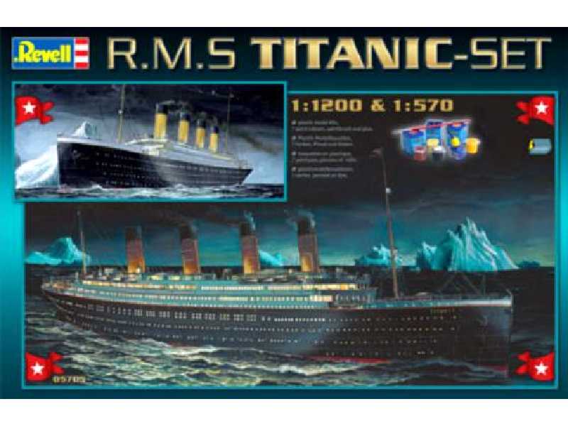 Titanic - zestaw 2 statków (1:570 i 1:200) + klej, farby, pędzel - zdjęcie 1 Titanic - zestaw 2 statków (1:570 i 1:200) + klej, farby, pędzel - zdjęcie 1