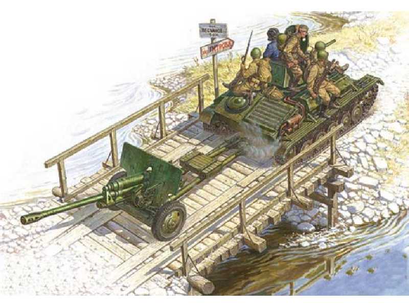 Sowiecki czołg T-70M + działo ZIS-3 z załogą - zdjęcie 1 Sowiecki czołg T-70M + działo ZIS-3 z załogą - zdjęcie 1
