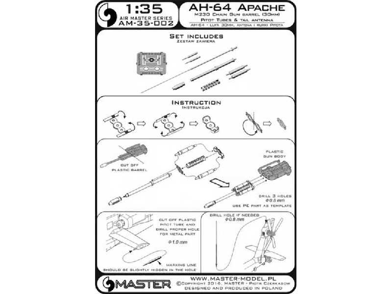 AH-64 Apache - lufa działka M230 (30mm), Rurki Pitota i antena ( - zdjęcie 1