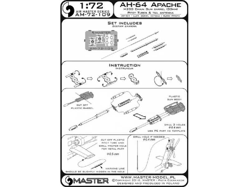 AH-64 Apache - lufa działka M230 (30mm), Rurki Pitota i antena ( - zdjęcie 1