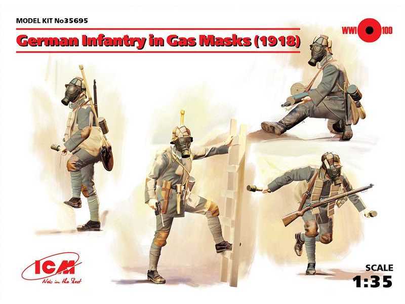 Niemiecka piechota w maskach gazowych - 1918 - zdjęcie 1 Niemiecka piechota w maskach gazowych - 1918 - zdjęcie 1