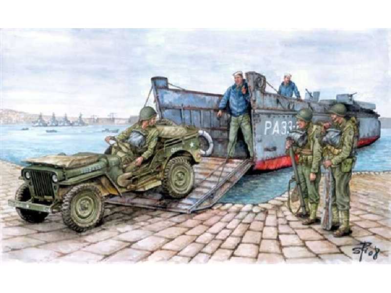 Barka desantowa LCVP + Jeep + figurki - zdjęcie 1 Barka desantowa LCVP + Jeep + figurki - zdjęcie 1