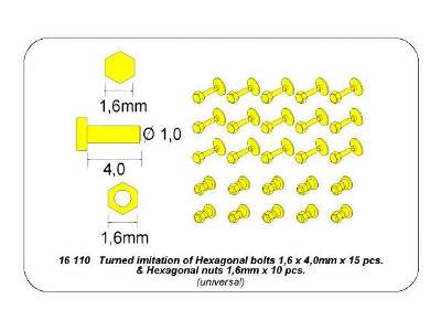 Toczone mosiężne imitacje śrub 1,6 x 4,0 mm x 15 szt. nakrętki - zdjęcie 10