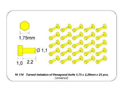 Toczone mosiężne imitacje śrub 1,75 x 2,20 mm x 25 szt. - zdjęcie 5