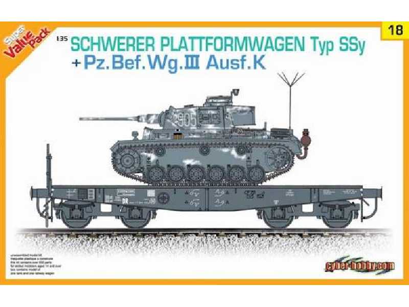 Wagon platforma Typ Ssy + Pz. Bef. Wg. III Ausf. K - zdjęcie 1 Wagon platforma Typ Ssy + Pz. Bef. Wg. III Ausf. K - zdjęcie 1