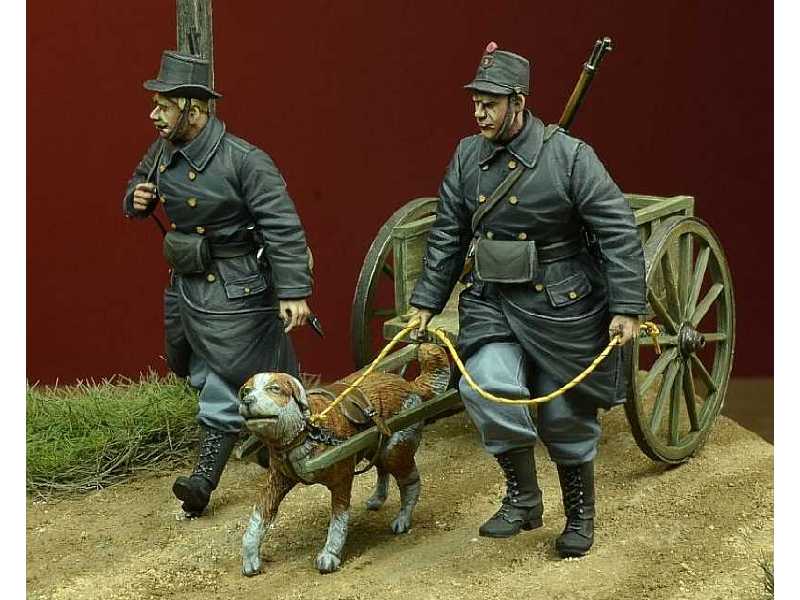 WWI Belgian Dog-drawn Cart With Crew 1914-15 - zdjęcie 1 WWI Belgian Dog-drawn Cart With Crew 1914-15 - zdjęcie 1