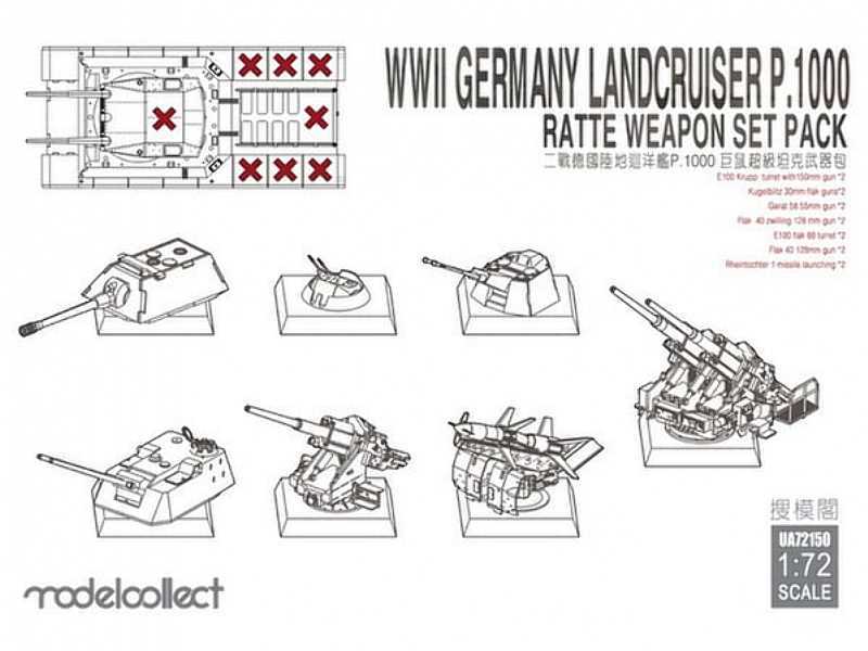 Landcruiser P.1000 Ratte Weapon Set Pack WWII Germany - zdjęcie 1 Landcruiser P.1000 Ratte Weapon Set Pack WWII Germany - zdjęcie 1
