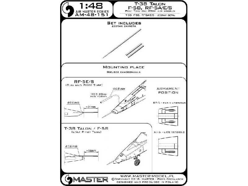T-38 Talon / F-5b / Rf-5a, E, S - Rurka Pitota I Lufy Działek 20 - zdjęcie 1