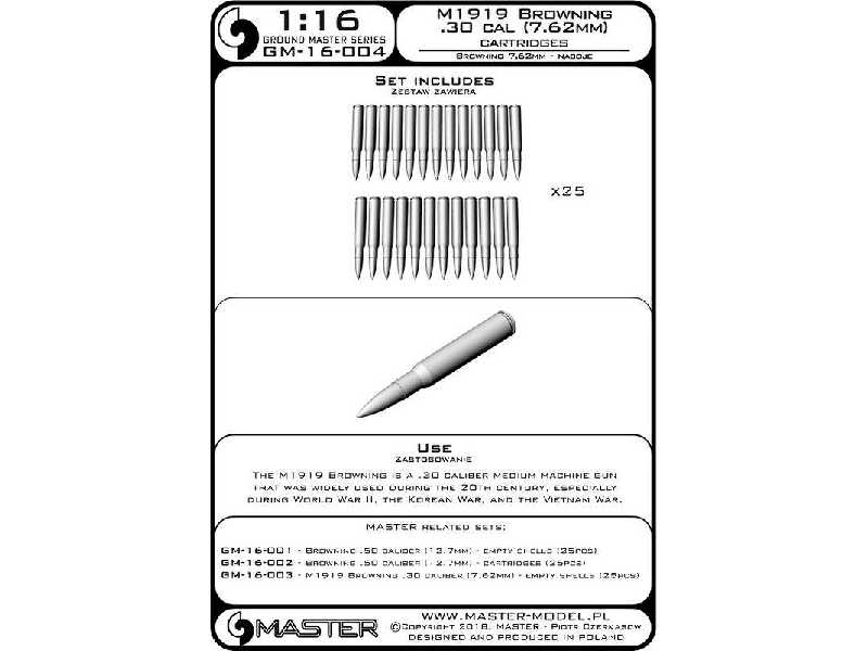 M1919 Browning .30 Caliber (7,62mm) - Naboje (25sztuk) - zdjęcie 1