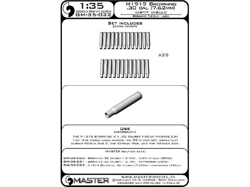 M1919 Browning .30 Caliber (7,62mm) - Łuski (25sztuk) - zdjęcie 1
