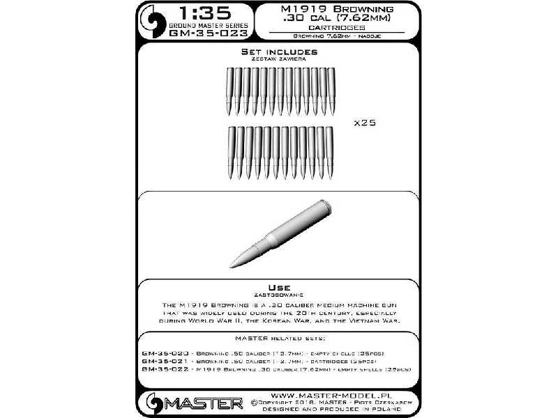 M1919 Browning .30 Caliber (7,62mm) - Naboje (25sztuk) - zdjęcie 1
