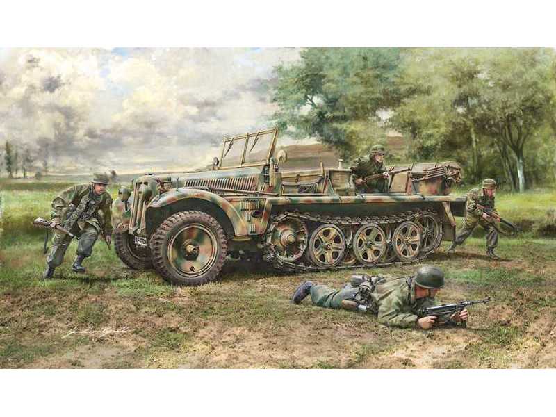 Sd.Kfz. 10 Demag D7 + niemieccy spadachroniarze - zdjęcie 1 Sd.Kfz. 10 Demag D7 + niemieccy spadachroniarze - zdjęcie 1