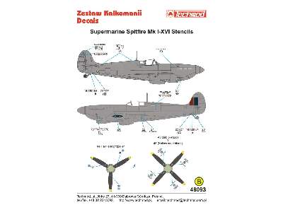 Kalkomania - Supermarine Spitfire I-XVI oznacz. eksploatacyjne - zdjęcie 2