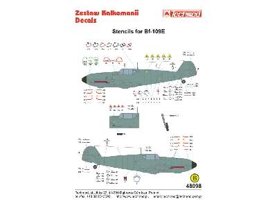 Kalkomania - Messerschmitt Bf 109E - oznaczenia ekploatacyjne - zdjęcie 2