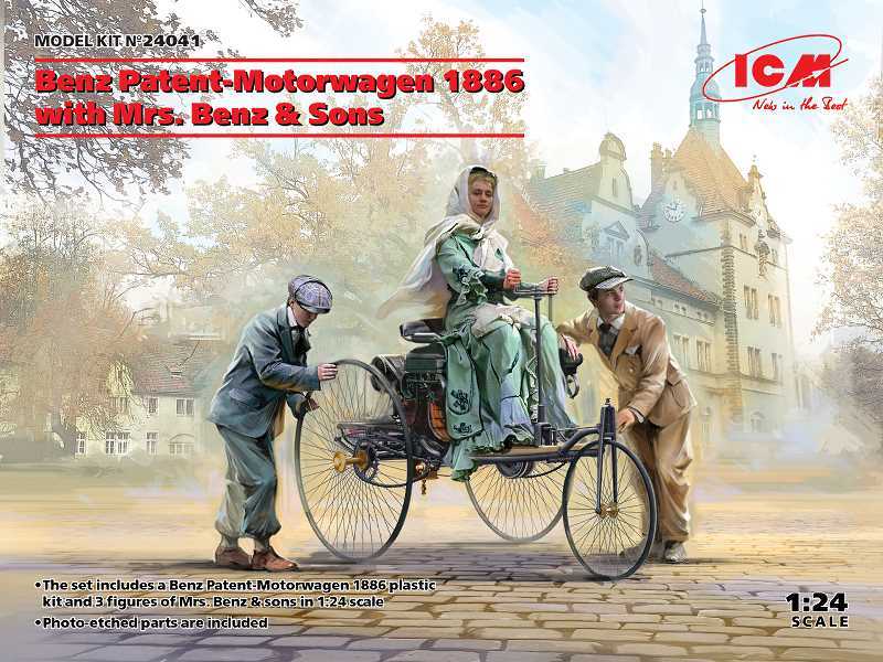 Benz Patent-Motorwagen 1886 z figurkami Carla Benza i synów - zdjęcie 1