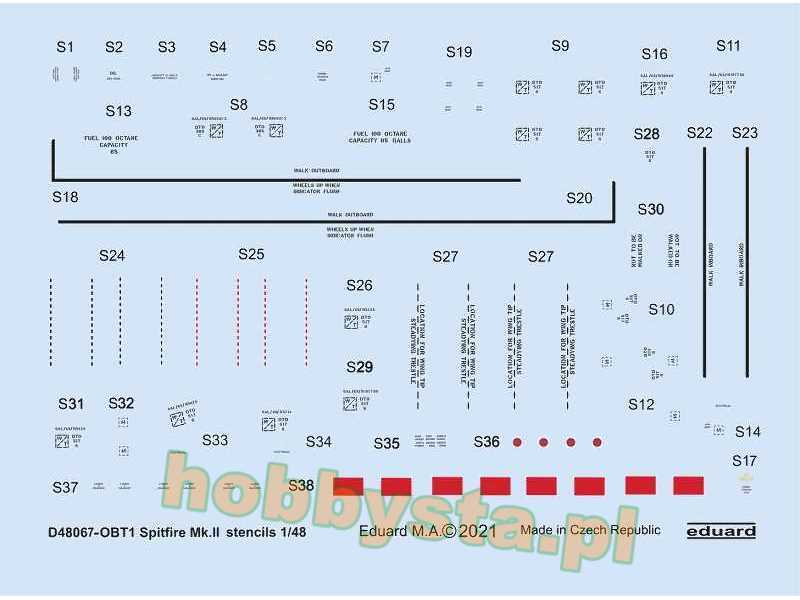 Spitfire Mk. II stencils 1/48 - zdjęcie 1 Spitfire Mk. II stencils 1/48 - zdjęcie 1