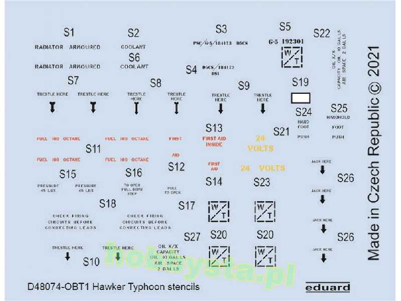 Hawker Typhoon stencils 1/48 - zdjęcie 1 Hawker Typhoon stencils 1/48 - zdjęcie 1