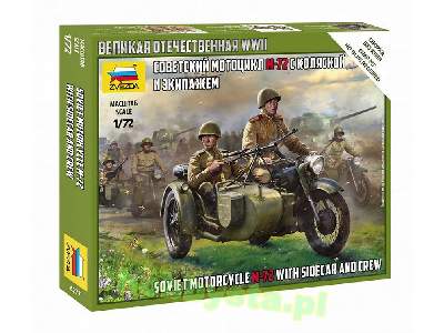 Sowiecki motocykl M-72 z koszem i załogą - zdjęcie 1