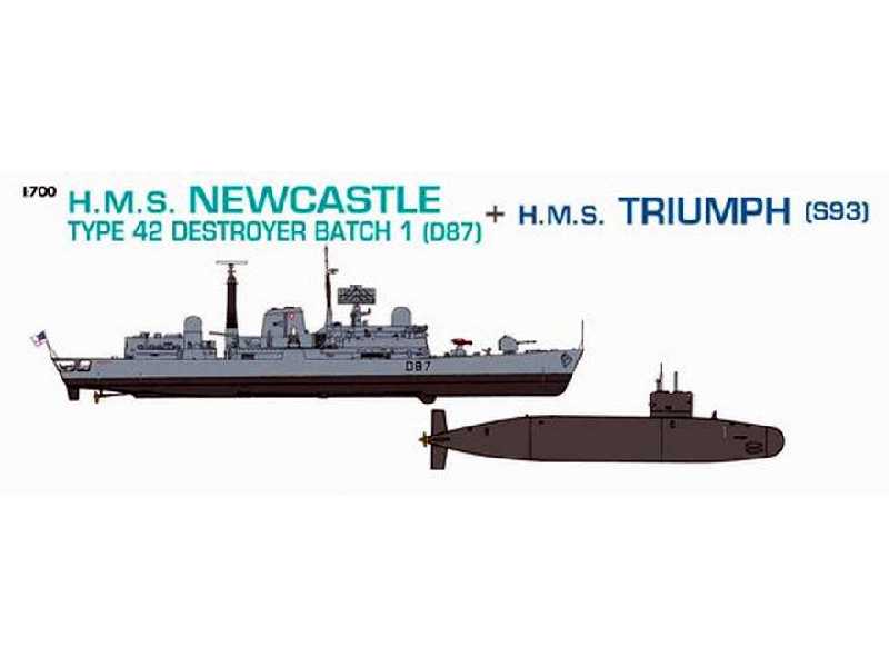 HMS Type 42 Batch 1 Destroyer Newcastle (D87) + HMS Triumph S93 - zdjęcie 1 HMS Type 42 Batch 1 Destroyer Newcastle (D87) + HMS Triumph S93 - zdjęcie 1