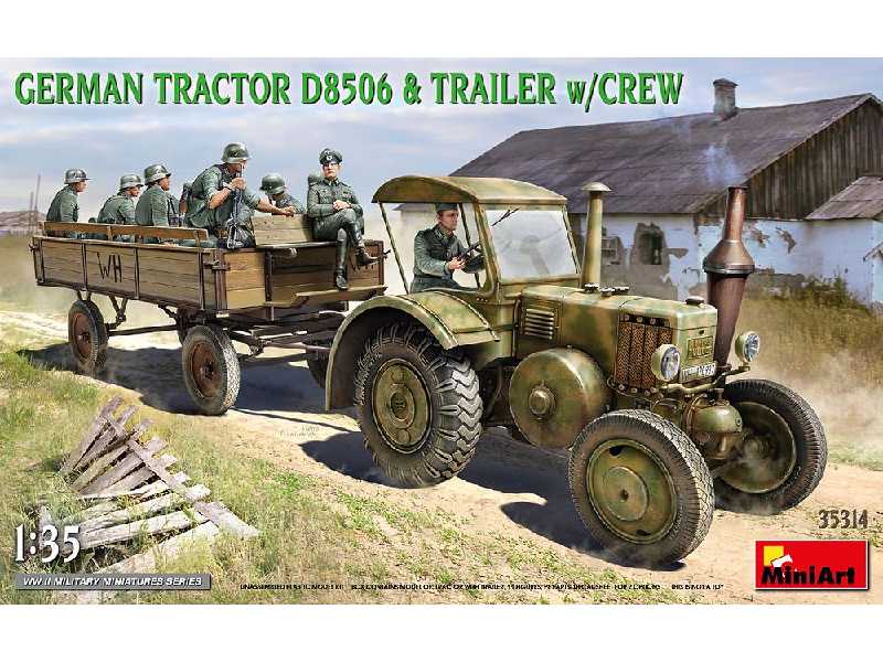 Niemiecki traktor rolniczy D8506 z kierowcą i żołnierzami - zdjęcie 1