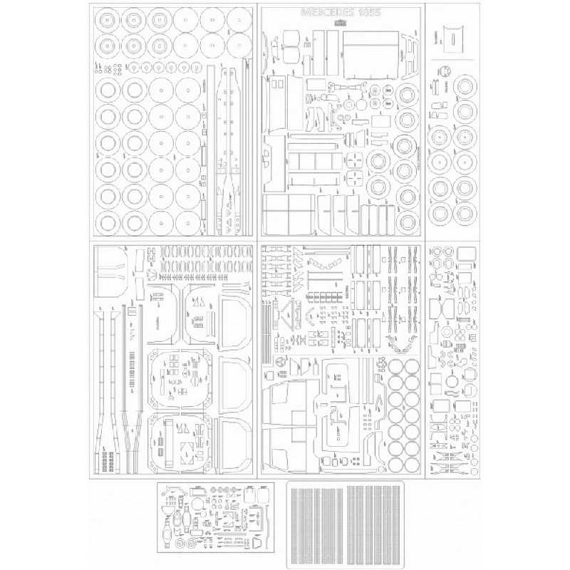 Mercedes Actros 1855 Z Naczepą - Szkielet, Detale, Bieżniki - Zestaw Elementów Wyciętych Laserem - zdjęcie 1