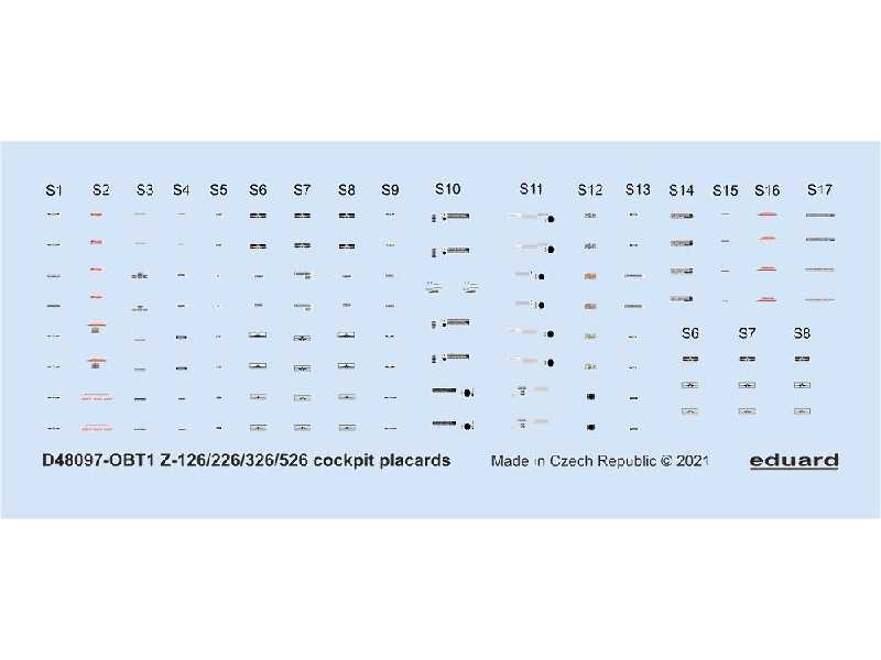 Z-126/226/326/526 cockpit placards 1/48 - zdjęcie 1 Z-126/226/326/526 cockpit placards 1/48 - zdjęcie 1