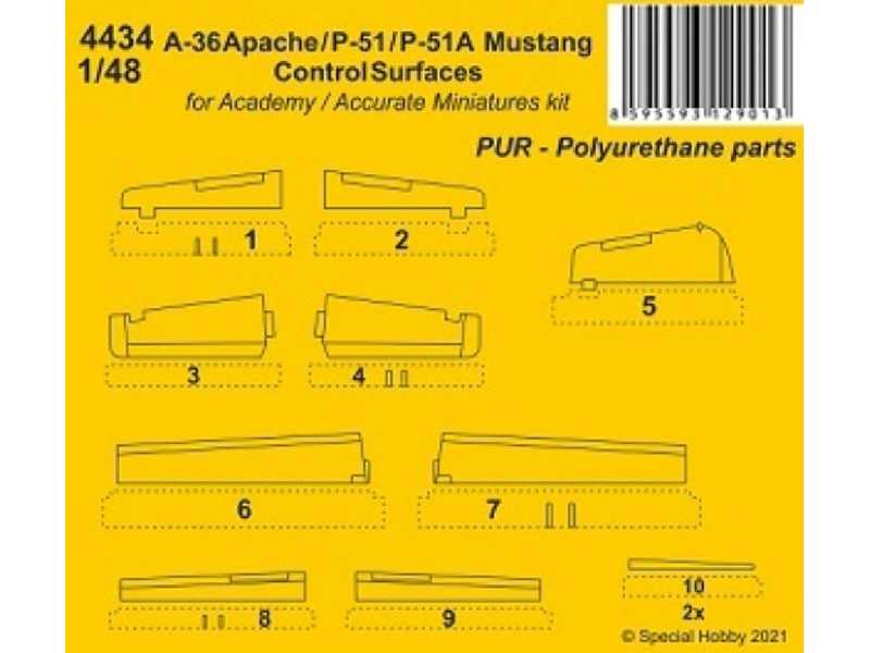 A-36 Apache / P-51 / P-51a Mustang Control Surfaces (For Academy / Accurate Miniatures Kit) - zdjęcie 1