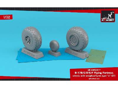 B-17b/C/D/E/F Flying Fortress Wheels W/ Weighted Tyres Type A (Gy) & Pe Hubcaps - zdjęcie 1