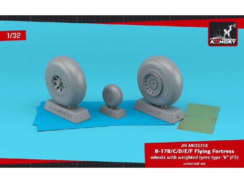 B-17b/C/D/E/F Flying Fortress Wheels W/ Weighted Tyres Type B (Fs) & Pe Hubcaps - zdjęcie 1