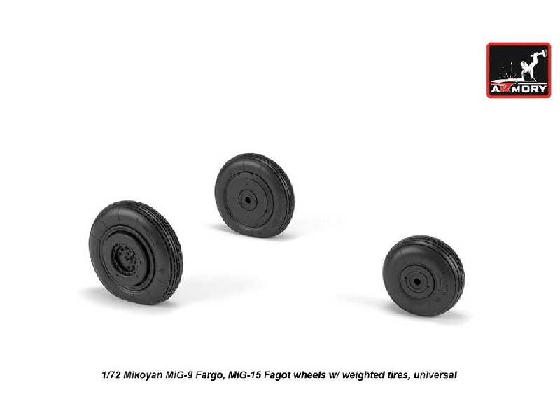 Mikoyan Mig-9 Fargo / Mig-15 Fagot (Early) Wheels W/ Weighted Tires - zdjęcie 1 Mikoyan Mig-9 Fargo / Mig-15 Fagot (Early) Wheels W/ Weighted Tires - zdjęcie 1