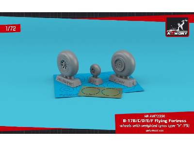 B-17b/C/D/E/F Flying Fortress Wheels W/ Weighted Tyres Type B (Fs) & Pe Hubcaps - zdjęcie 1