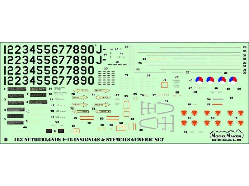 Netherlands F-16 Insignia's & Stencils Generic Set - zdjęcie 1 Netherlands F-16 Insignia's & Stencils Generic Set - zdjęcie 1