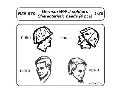 German WW II soldiers  Characteristic head (4 pcs) - zdjęcie 1