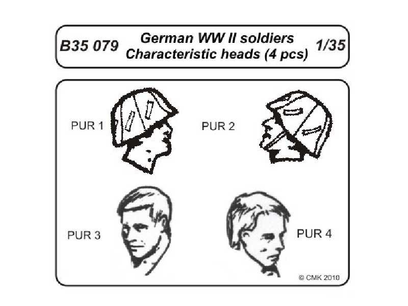 German WW II soldiers  Characteristic head (4 pcs) - zdjęcie 1