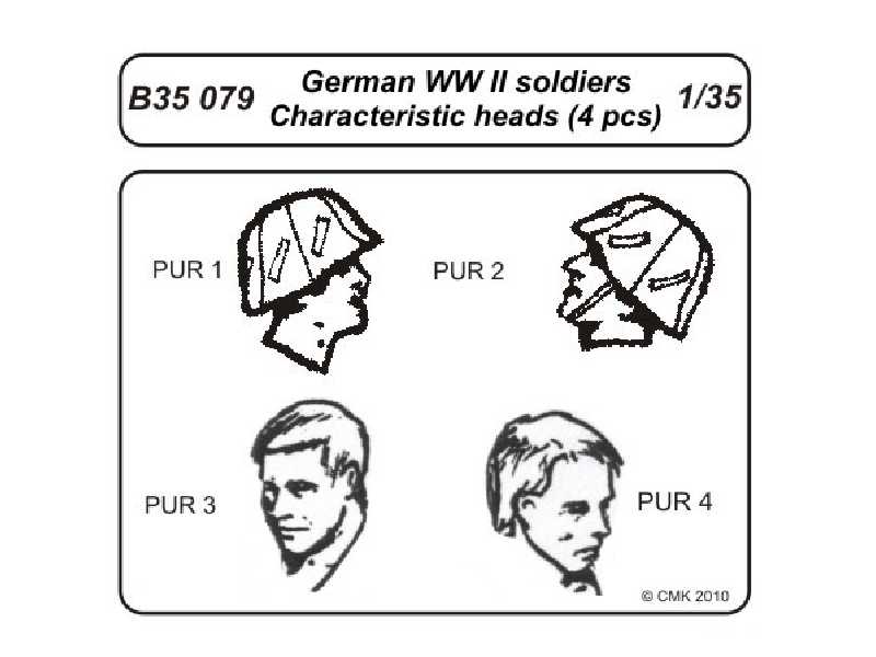 German WW II soldiers Characteristic head (4 pcs) - zdjęcie 1 German WW II soldiers Characteristic head (4 pcs) - zdjęcie 1