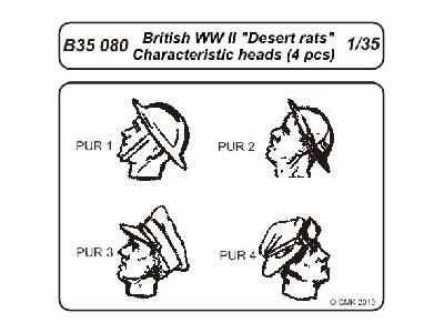 British WW II Desert rats  Characteristic head (4 pcs) - zdjęcie 1