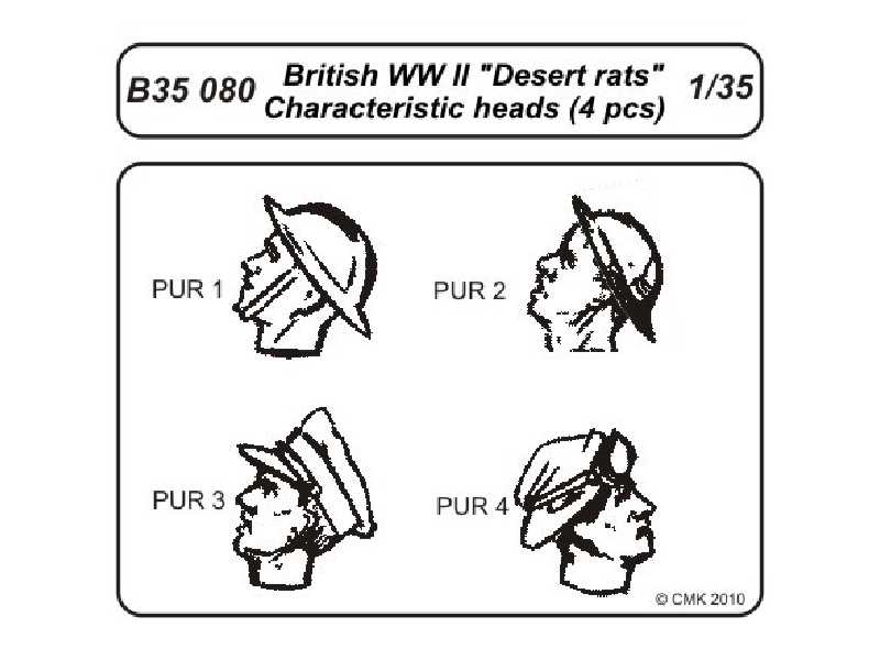 British WW II Desert rats  Characteristic head (4 pcs) - zdjęcie 1