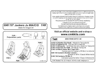 Junkers Ju 88A/C/G  Seats 1/48 for Dragon kit - zdjęcie 2