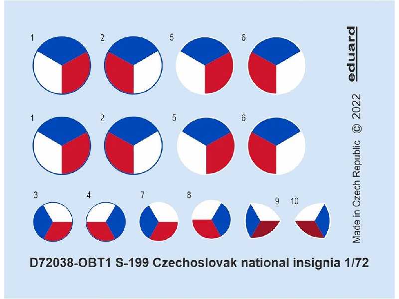 S-199 Czechoslovak national insignia 1/72 - EDUARD - zdjęcie 1 S-199 Czechoslovak national insignia 1/72 - EDUARD - zdjęcie 1