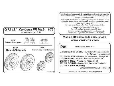 Canberra PR.9  Wheels set 1/72 for Airfix kit - zdjęcie 2