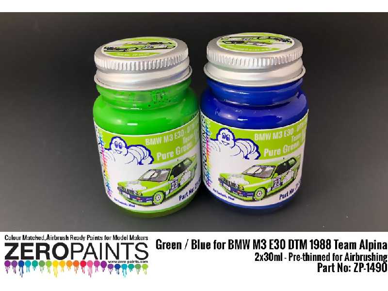 1490 - Bmw M3 E30 - Dtm 1988 Team Alpina - Green/Blue Paint Set - zdjęcie 1 1490 - Bmw M3 E30 - Dtm 1988 Team Alpina - Green/Blue Paint Set - zdjęcie 1