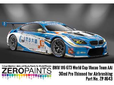 1643 Bmw M6 Gt3 World Cup Macau Team Aai Blue Paint - zdjęcie 2