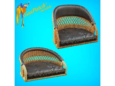 British Wicker Seat Perforated Back - Short Leather Frame ,tall Big Leather Pad - zdjęcie 1