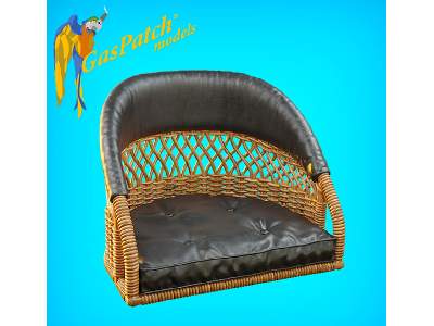 British Wicker Seat Perforated Back - Short Leather Frame ,tall Big Leather Pad - zdjęcie 4